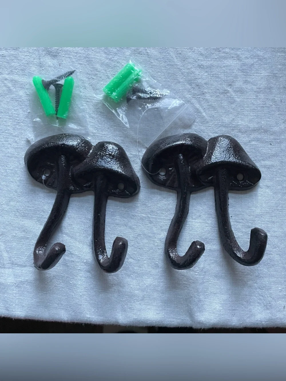 Cast Iron Mushroom Wall Hooks Set of 2 Double Coat Towel Hook Cottagecore Boho